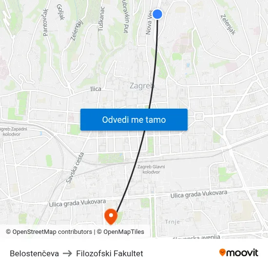 Belostenčeva to Filozofski Fakultet map