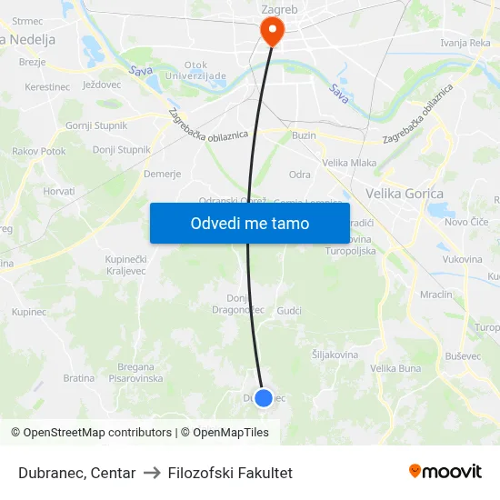 Dubranec, Centar to Filozofski Fakultet map
