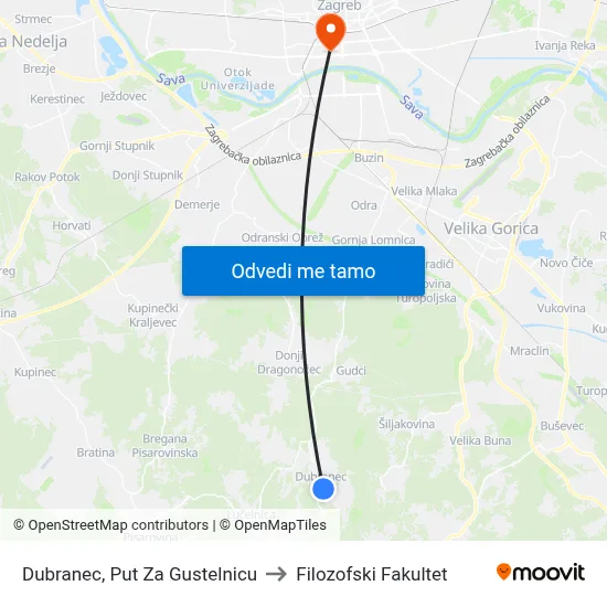 Dubranec, Put Za Gustelnicu to Filozofski Fakultet map