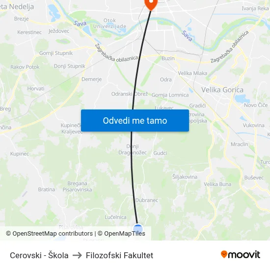 Cerovski - Škola to Filozofski Fakultet map