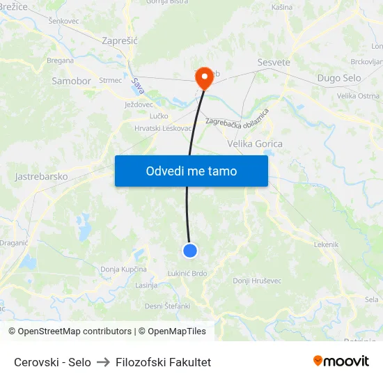 Cerovski - Selo to Filozofski Fakultet map