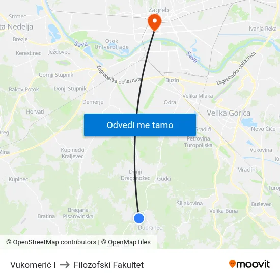 Vukomerić I to Filozofski Fakultet map
