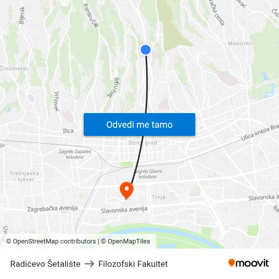 Radićevo Šetalište to Filozofski Fakultet map