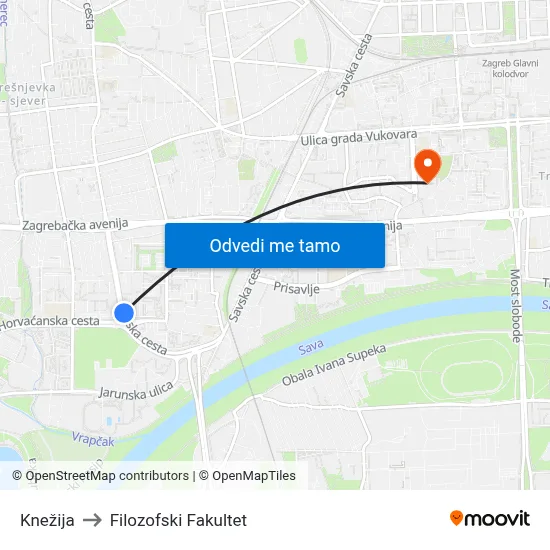 Knežija to Filozofski Fakultet map