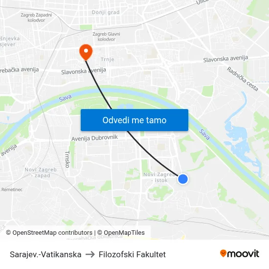 Sarajev.-Vatikanska to Filozofski Fakultet map