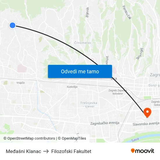 Međašni Klanac to Filozofski Fakultet map