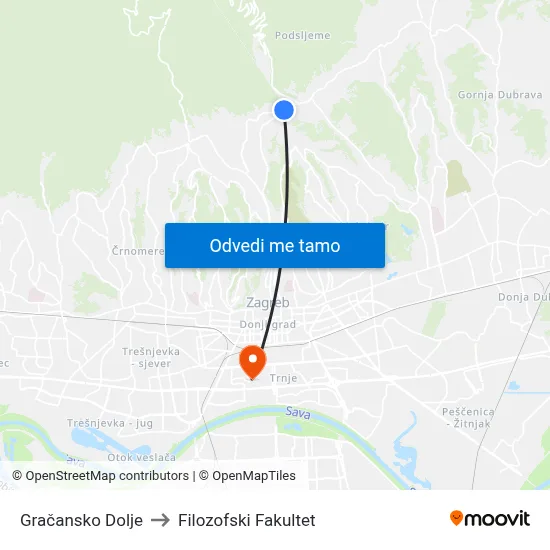 Gračansko Dolje to Filozofski Fakultet map