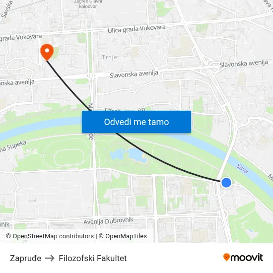 Zapruđe to Filozofski Fakultet map