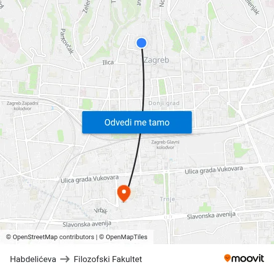 Habdelićeva to Filozofski Fakultet map