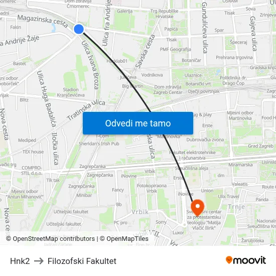 Hnk2 to Filozofski Fakultet map