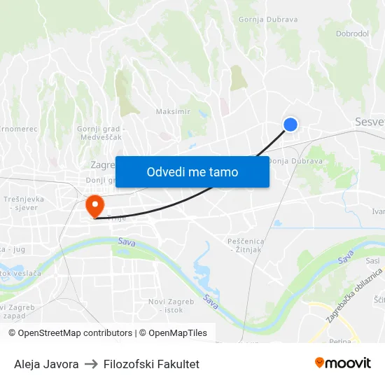 Aleja Javora to Filozofski Fakultet map