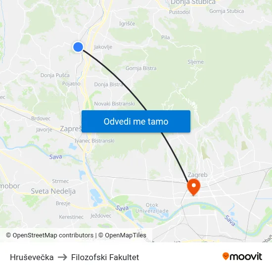 Hruševečka to Filozofski Fakultet map