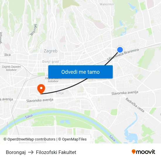 Borongaj to Filozofski Fakultet map