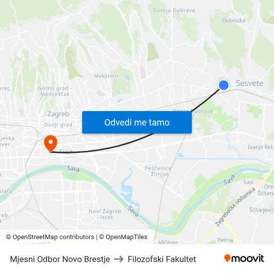 Mjesni Odbor Novo Brestje to Filozofski Fakultet map