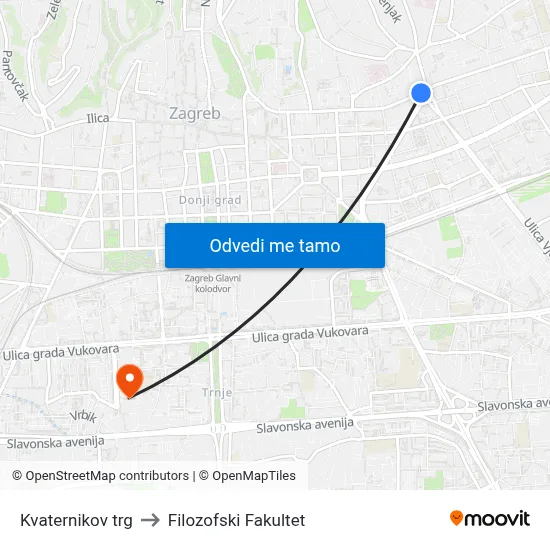 Kvaternikov trg to Filozofski Fakultet map