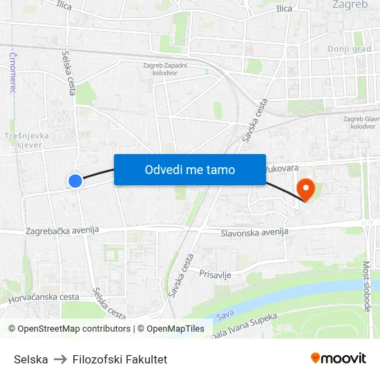 Selska to Filozofski Fakultet map