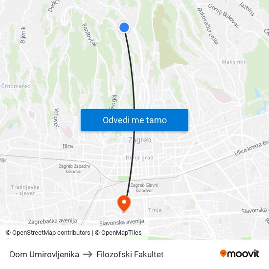 Dom Umirovljenika to Filozofski Fakultet map