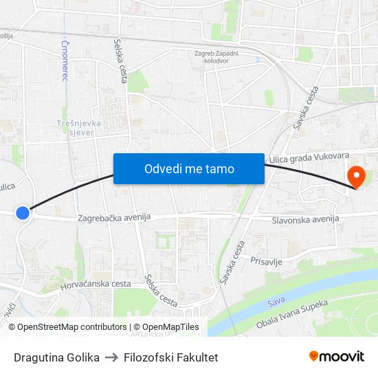 Dragutina Golika to Filozofski Fakultet map