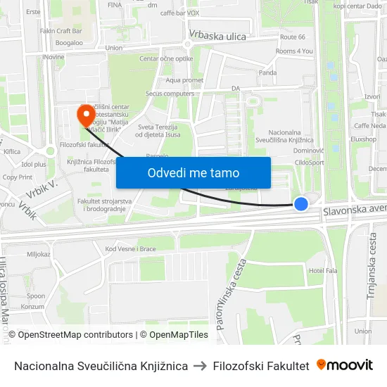 Nacionalna Sveučilična Knjižnica to Filozofski Fakultet map