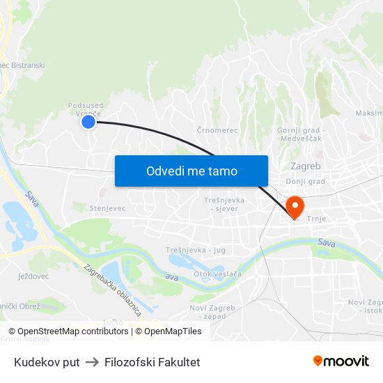 Kudekov put to Filozofski Fakultet map