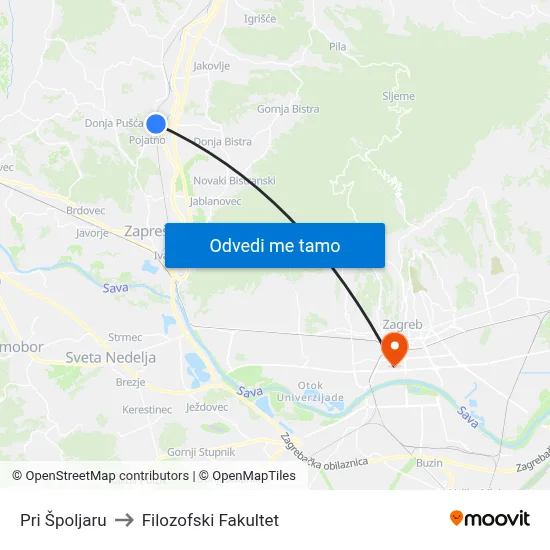 Pri Špoljaru to Filozofski Fakultet map