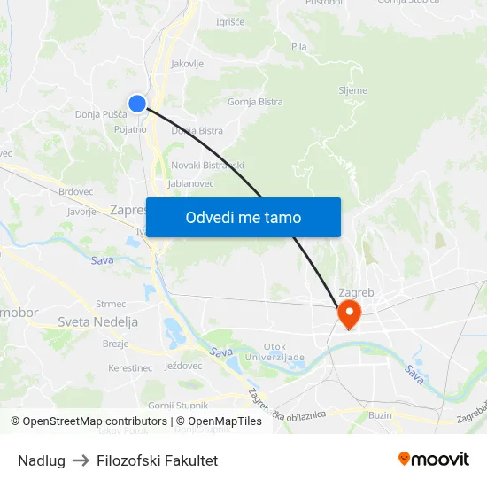 Nadlug to Filozofski Fakultet map