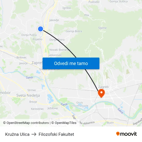 Kružna Ulica to Filozofski Fakultet map