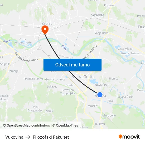 Vukovina to Filozofski Fakultet map
