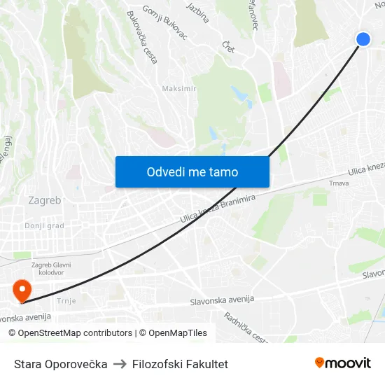 Stara Oporovečka to Filozofski Fakultet map
