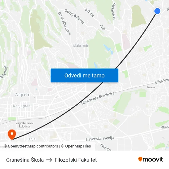 Granešina-Škola to Filozofski Fakultet map
