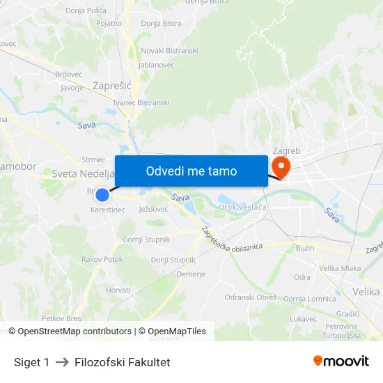 Siget 1 to Filozofski Fakultet map