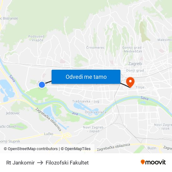 Rt Jankomir to Filozofski Fakultet map