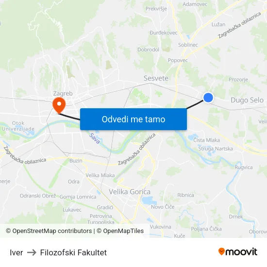 Iver to Filozofski Fakultet map