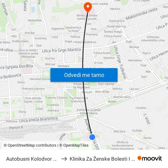 Autobusni Kolodvor Zagreb to Klinika Za Ženske Bolesti I Porode map
