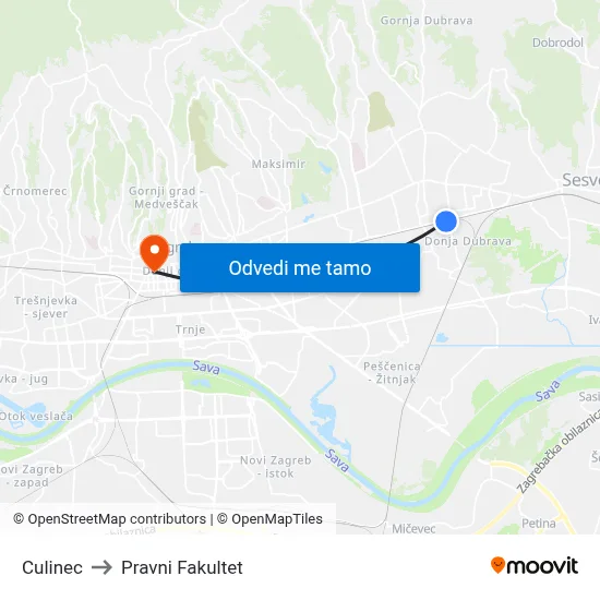 Culinec to Pravni Fakultet map