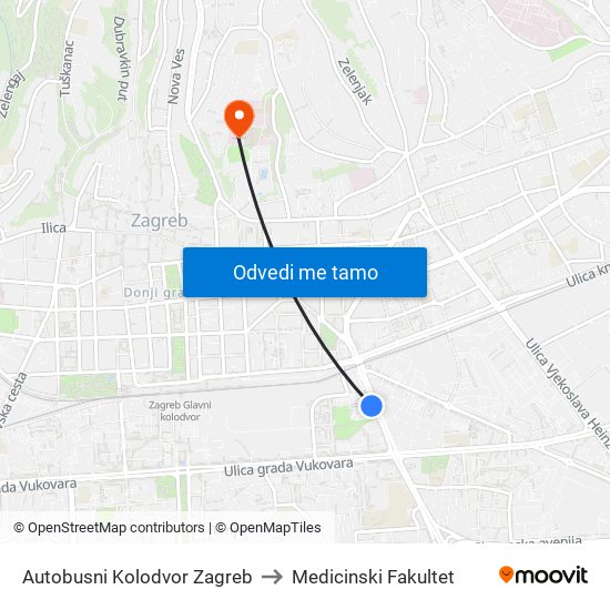 Autobusni Kolodvor Zagreb to Medicinski Fakultet map