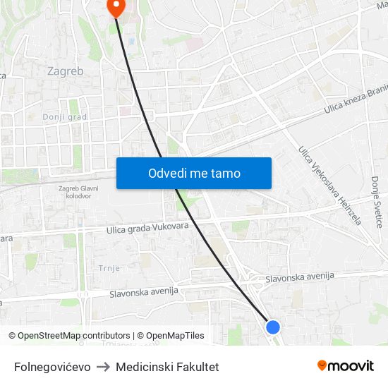 Folnegovićevo to Medicinski Fakultet map