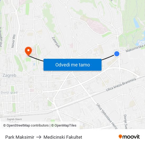 Park Maksimir to Medicinski Fakultet map