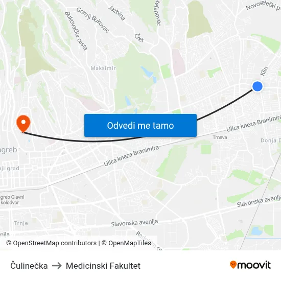 Čulinečka to Medicinski Fakultet map