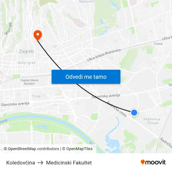 Koledovčina to Medicinski Fakultet map
