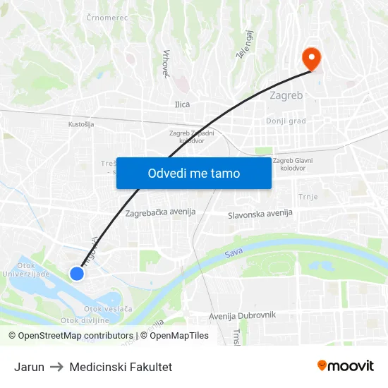 Jarun to Medicinski Fakultet map