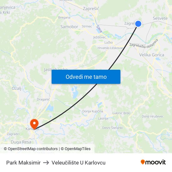 Park Maksimir to Veleučilište U Karlovcu map