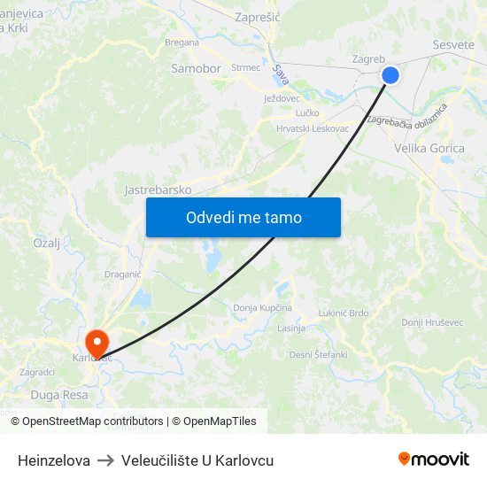 Heinzelova to Veleučilište U Karlovcu map