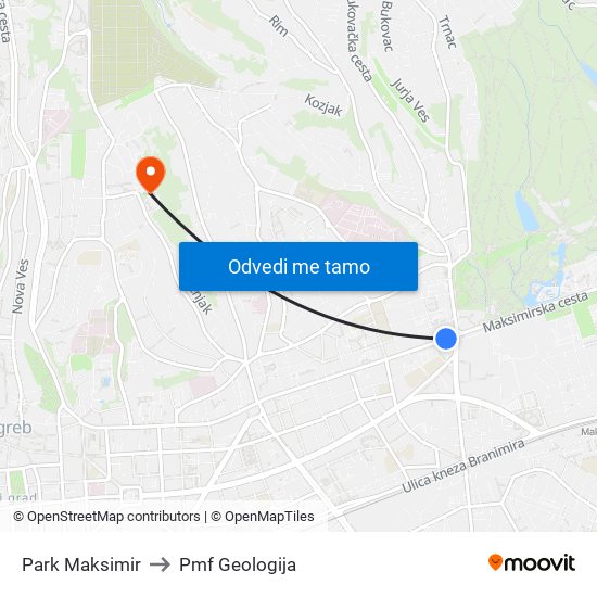 Park Maksimir to Pmf Geologija map