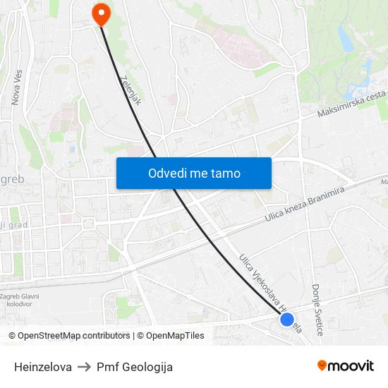 Heinzelova to Pmf Geologija map