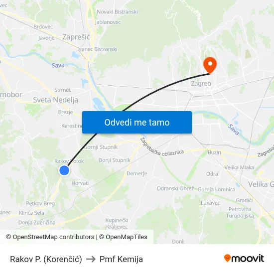 Rakov P. (Korenčić) to Pmf Kemija map
