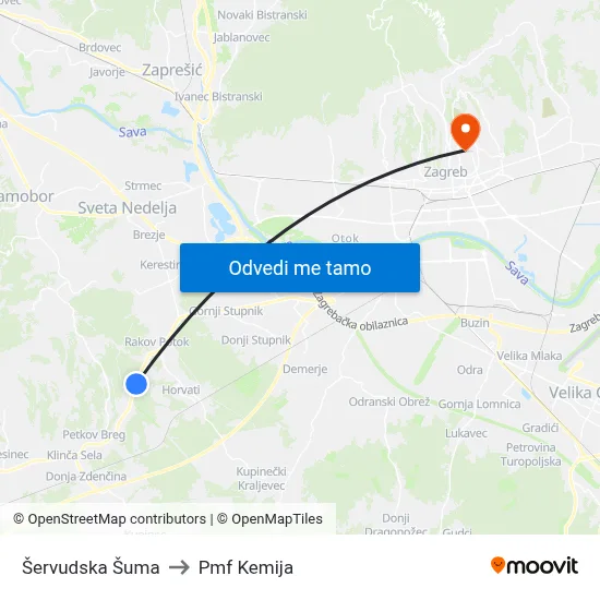 Šervudska Šuma to Pmf Kemija map