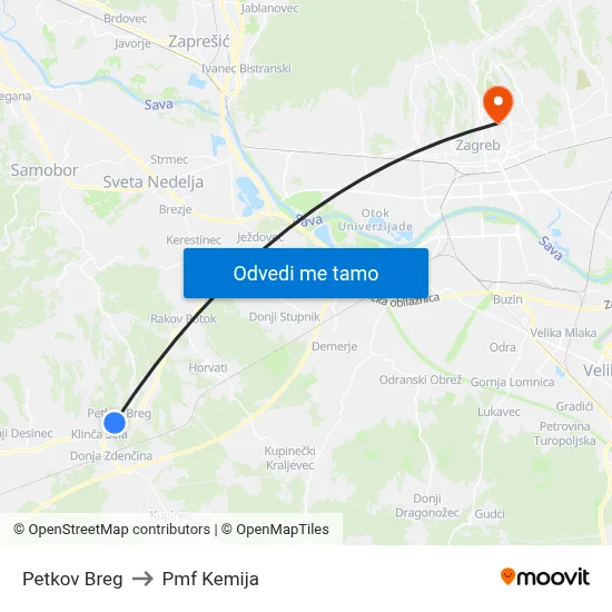 Petkov Breg to Pmf Kemija map