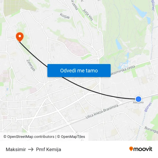 Maksimir to Pmf Kemija map