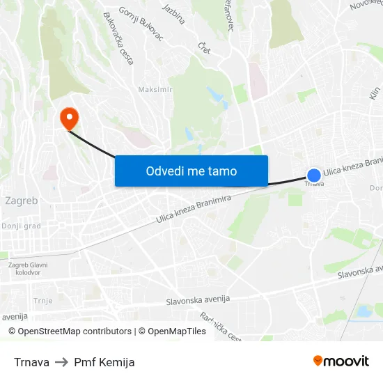 Trnava to Pmf Kemija map